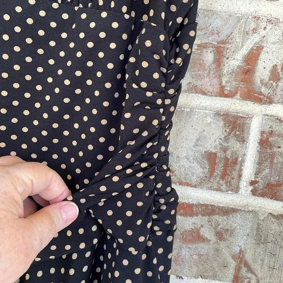 Ronni Nicole Black Gold Polka Dotted Wrap Sleeveless Skater Dress - Picture 3 of 10